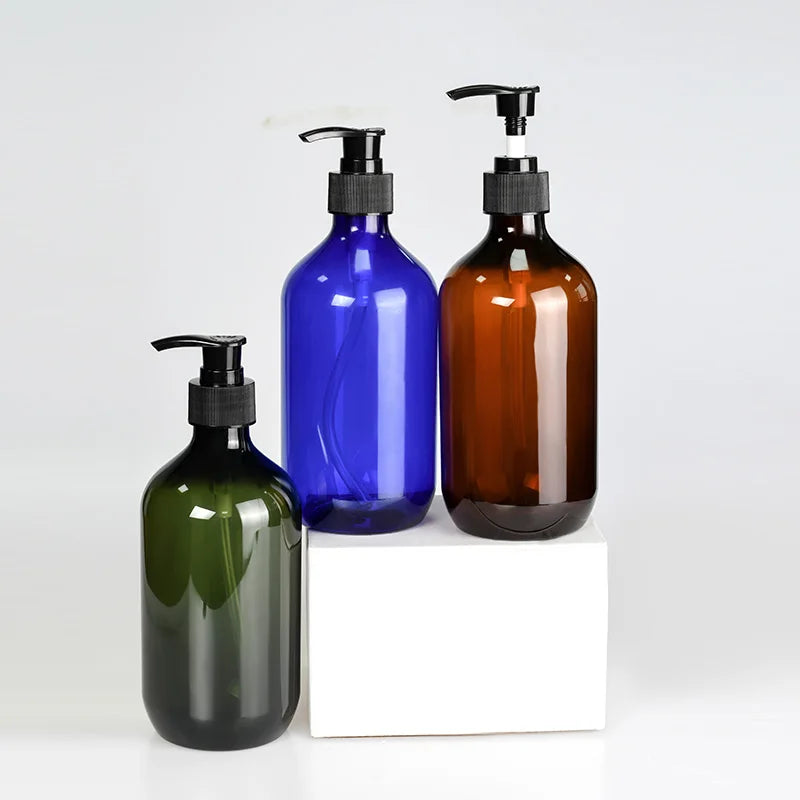 Hand Wash Empty 300ml 500ml Amber Green clear PET  Plastic Pump  Bottles for Shampoo and Conditioner