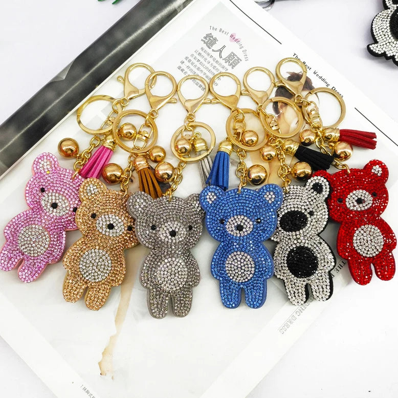Fashion Bag Charm Multi Color Bling Crystal Teddy Bear Keychain for Women