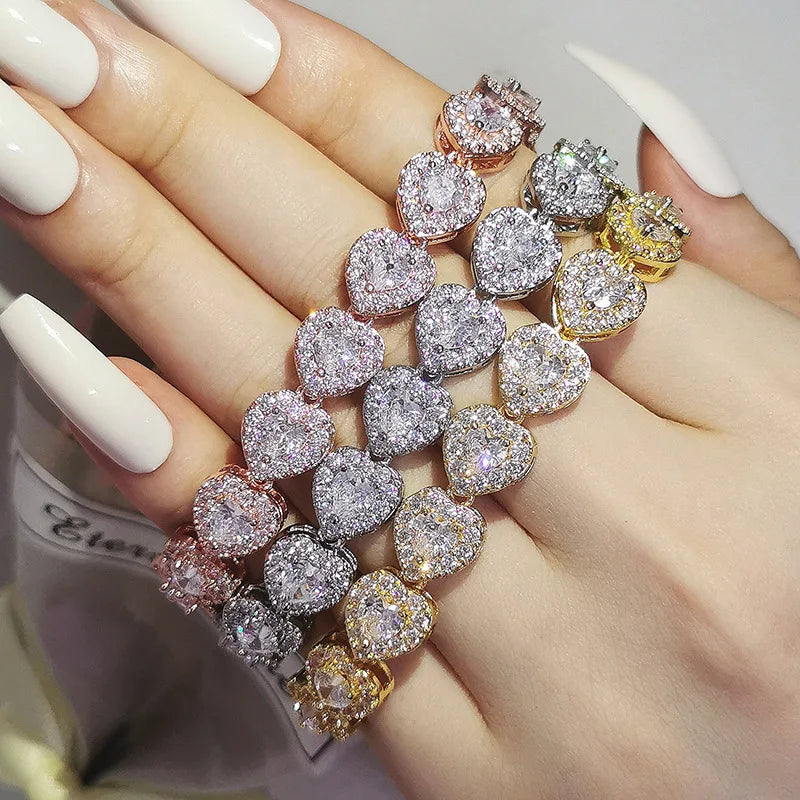 Hot Selling TRENDY 18K Gold Plated Zircon Heart Bracelet Design Sense Niche CZ Bangle