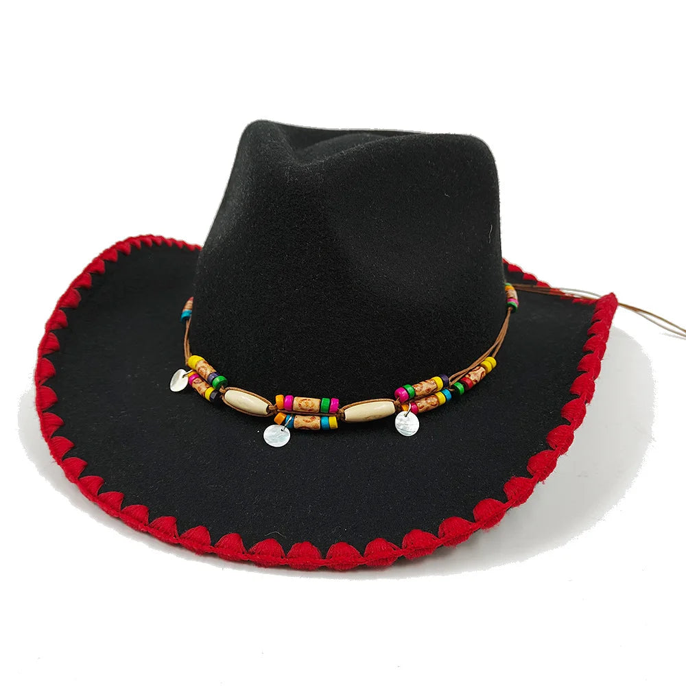 New 6 Colors Fashion Women Ethic Style Felt Cowgirl Hat Western Cattlemen Womens Cowboy Hats