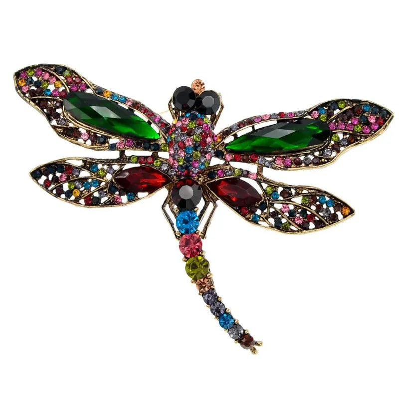 Women Rhinestone Studded Dragonfly Brooch Fashionable Insect Coat Accessories Pin Jewelry