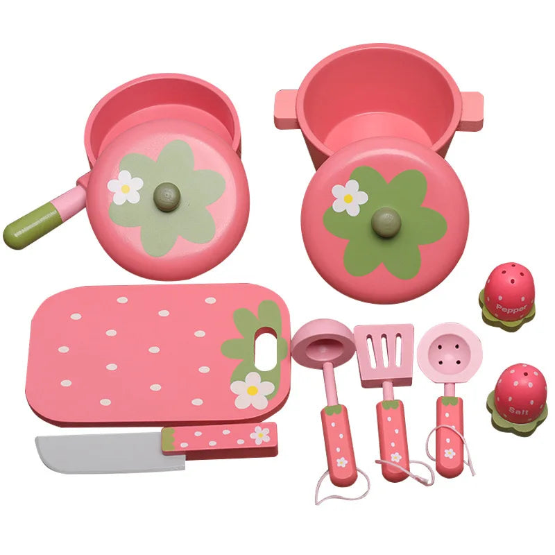 Children's Family Kitchen Pot Set Combination Cooking and Cooking Wooden Tableware Men's and Girls' Restaurant Cooking