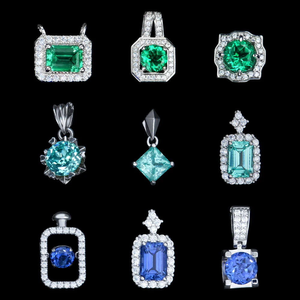 2024 New Arrival Women Fine Jewelry 925 Sterling Silver Lab Grown Sapphire Paraiba Columbian Emerald Gemstone Pendant Necklace