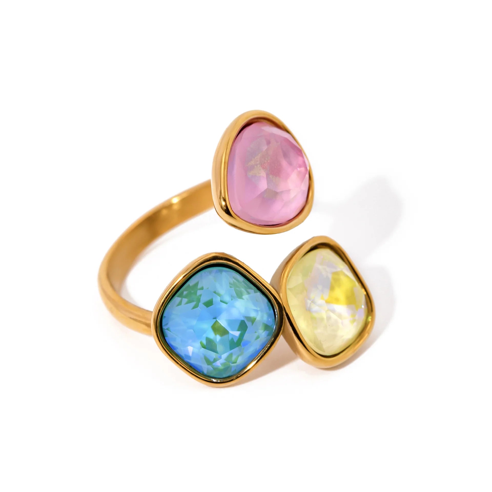 Hot Selling 18k Gold Stainless Steel Luxury Three-color Rhinestone Opening Ring