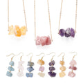 Healing Crystal Gemstone Quartz Jade Stone Necklace Natural Raw Stone Healing Crystal Fashion Chain Necklace Drop Earring Set