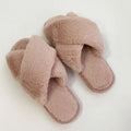 Women's Fashionable Fluffy House Slippers Factory Direct Comfortable Cross Strap Fleece Low Price Winter Warm Bedroom Spring MegaBDM