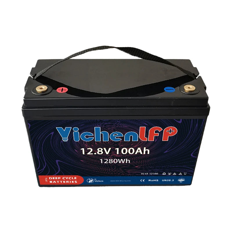 LiFePo4 Battery 12.8V 100Ah Bluetooth IP67 Waterproof Heater Customize Marine Trolling Motor RV Solar 1280Wh 4500-Cycle