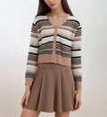 High Standard Winter New Casual Long-Sleeve V-Neck Cardigan Single Breasted Color-Block Striped Knit Women Sweater