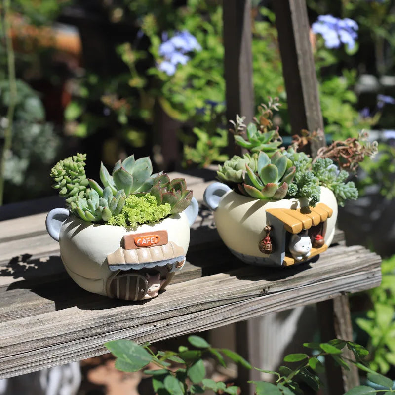 P162 Office & Balcony Decoration Micro Landscape Plant Pot Creative Cartoon Cute Pet Mini Resin Planter for Succulents