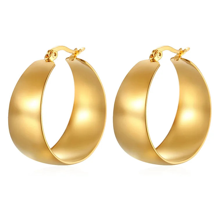Minimalist 18K Gold Plated Stainless Steel C Shape Hoop Earrings Waterproof Tarnish Free Wide Chunky Hoops for Women