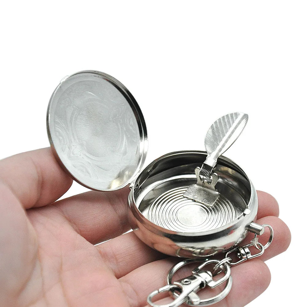 45mm Custom Printing Portable Sublimation Round Metal Ashtray Keychain With Cigarette Holder
