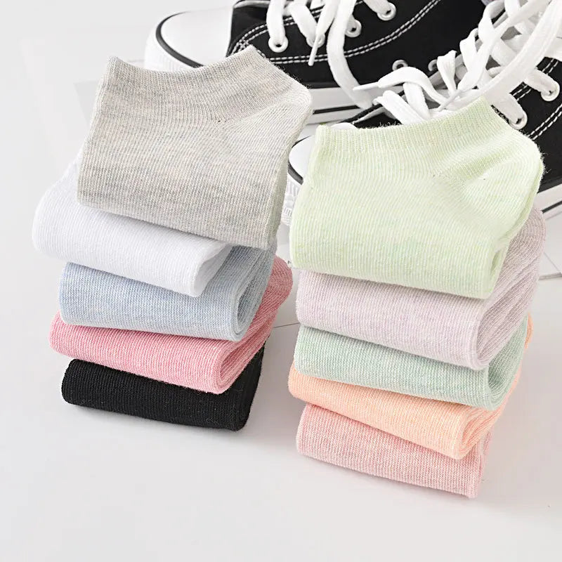 HF Women's Ankle Socks 100% Cotton Solid Pure Color Anti-Slip Leopard Pattern Candy Style
