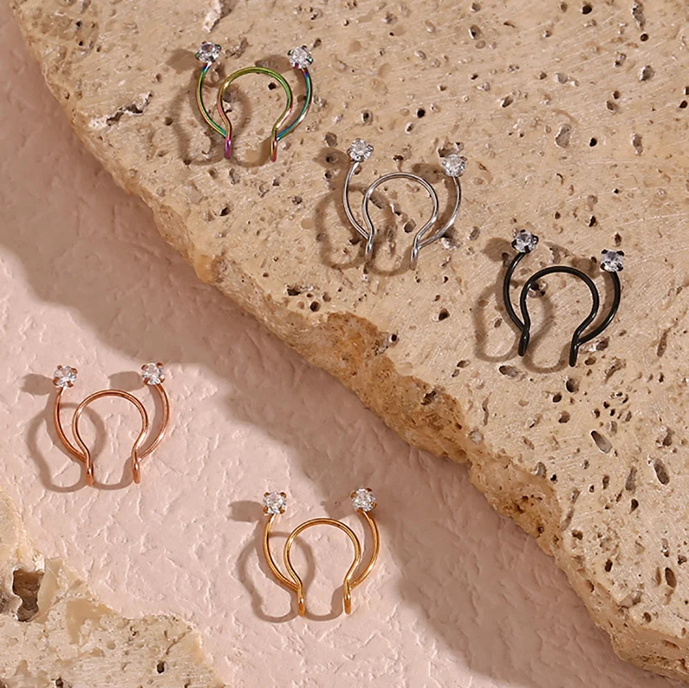 Summer Jewelry 18k Gold Plated Zircon No Piercing Clip on Nose Ring for Women 316L Stainless Steel Non Piercing Jewelry