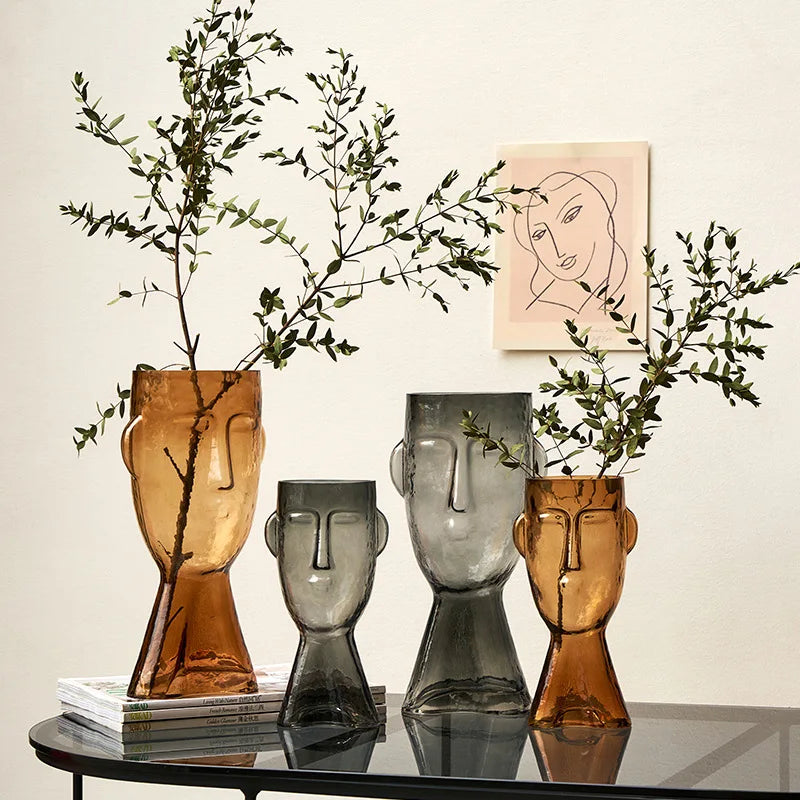 High Quality Creative Face Shape Living Room Decoration Ornaments Household Flower Glass Plant Vase