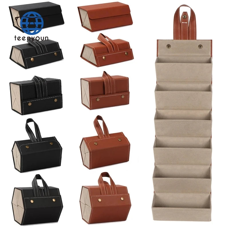 Teenyoun Portable Glasses Organizer 2/3/4/5/6 Multi-Slot Eyeglasses Storage Display Travel Folding Sun Pu Leather Case Eyewear
