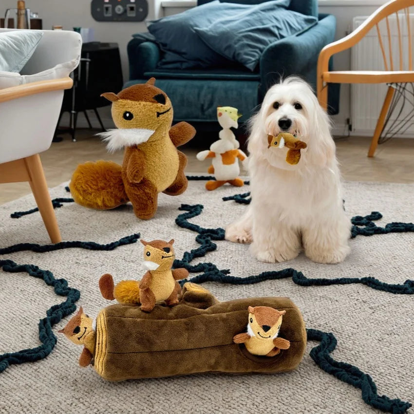 Cute Cartoon Lifelike Squirrel Tree Hole Pet Plush Toy for Dogs-Interactive Boredom Buster Bite-Resistant All Holidays Funny