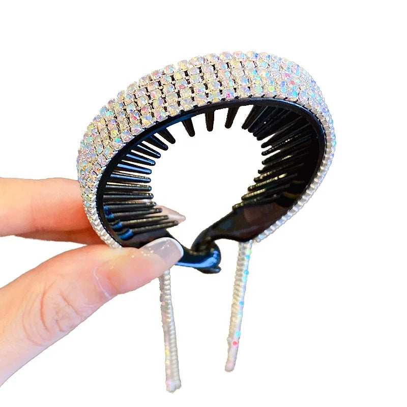 MIO Wholesale Fashion Luxury Tassel Ball Crystals Ponytail Holder Hair Accessories Rhinestones Headband for Women