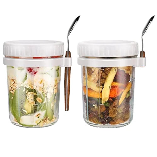 Custom logo Overnight Oats Glass Containers with Lids Spoons 16 Oz Mason Jars for Leak Proof Cereal Fruit Vegetable Milk Yogurt