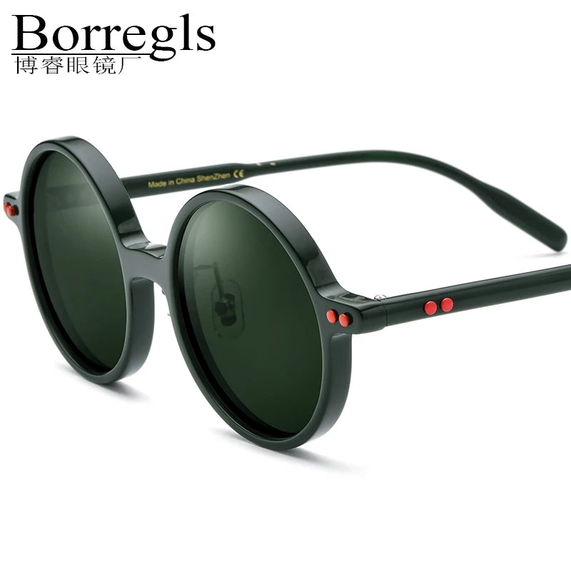 Borregls Acetate Polarized Sunglasses Men 2025 New Brand Designer Vintage Retro Round Sun Glasses for Women UV400 Shades 19158T