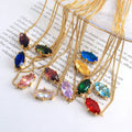 New Design Gemstone Oval Charm Necklace Birthday Gift Month Jewelry 18K Gold Plated Personalized Cz Birthstone Pendant Necklace