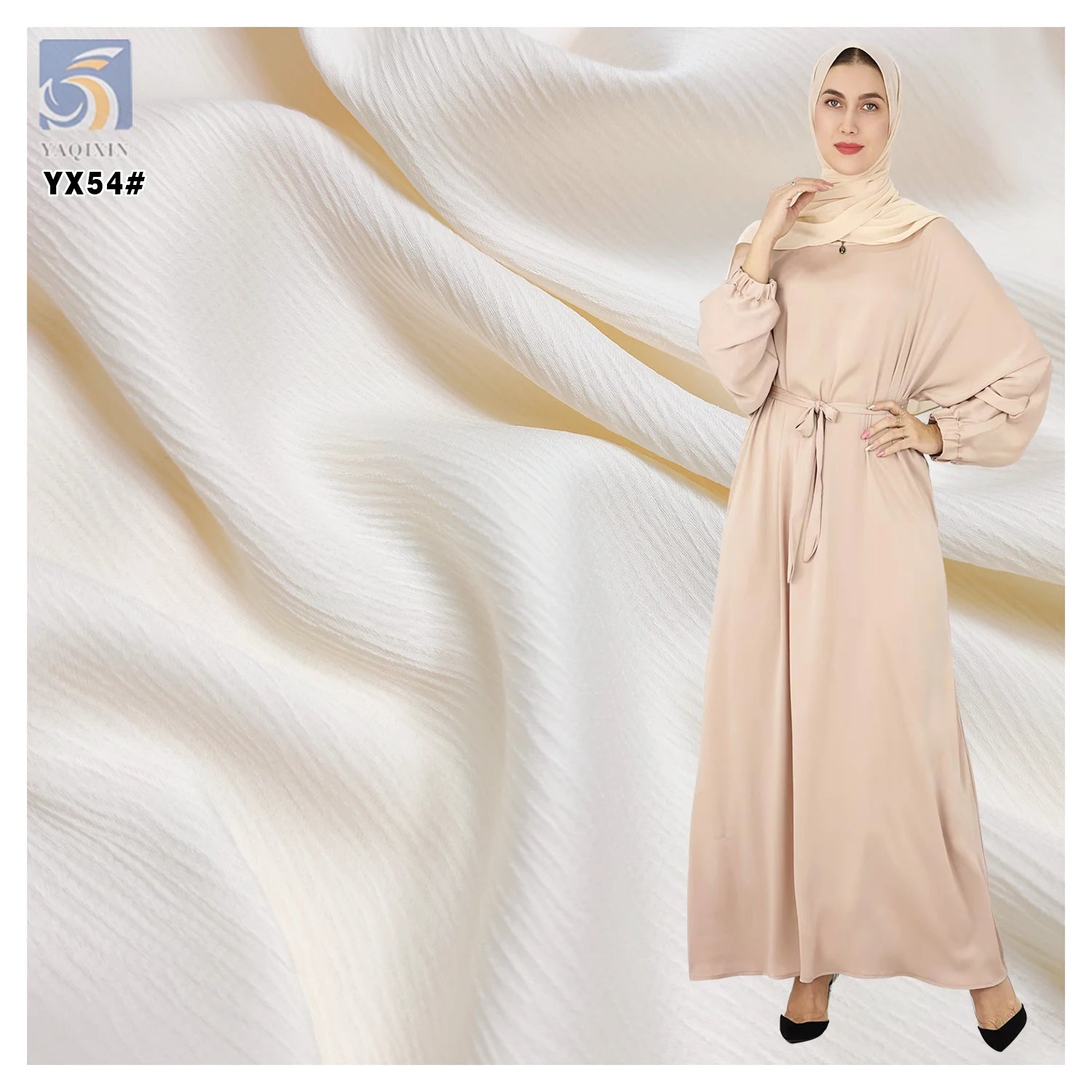 YX54 Beige Luxury Soft 100% Polyester Shimmer Wrinkled Matte Satin Crepe Back Satin Fabric for Garment Fashion