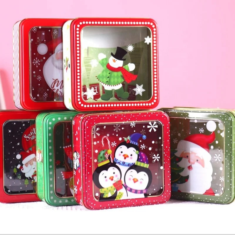 XJH Square Christmas Tin Box for Snacks Food Candies Chocolates Lollipops Sugar-a Versatile Biscuit or Gift Tin
