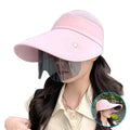 Summer Sunshade Breathable Visor Hat Outdoor Riding Sports Cap Anti-UV Large Brim Retractable Drawstring Sun Visor Hat With Lens