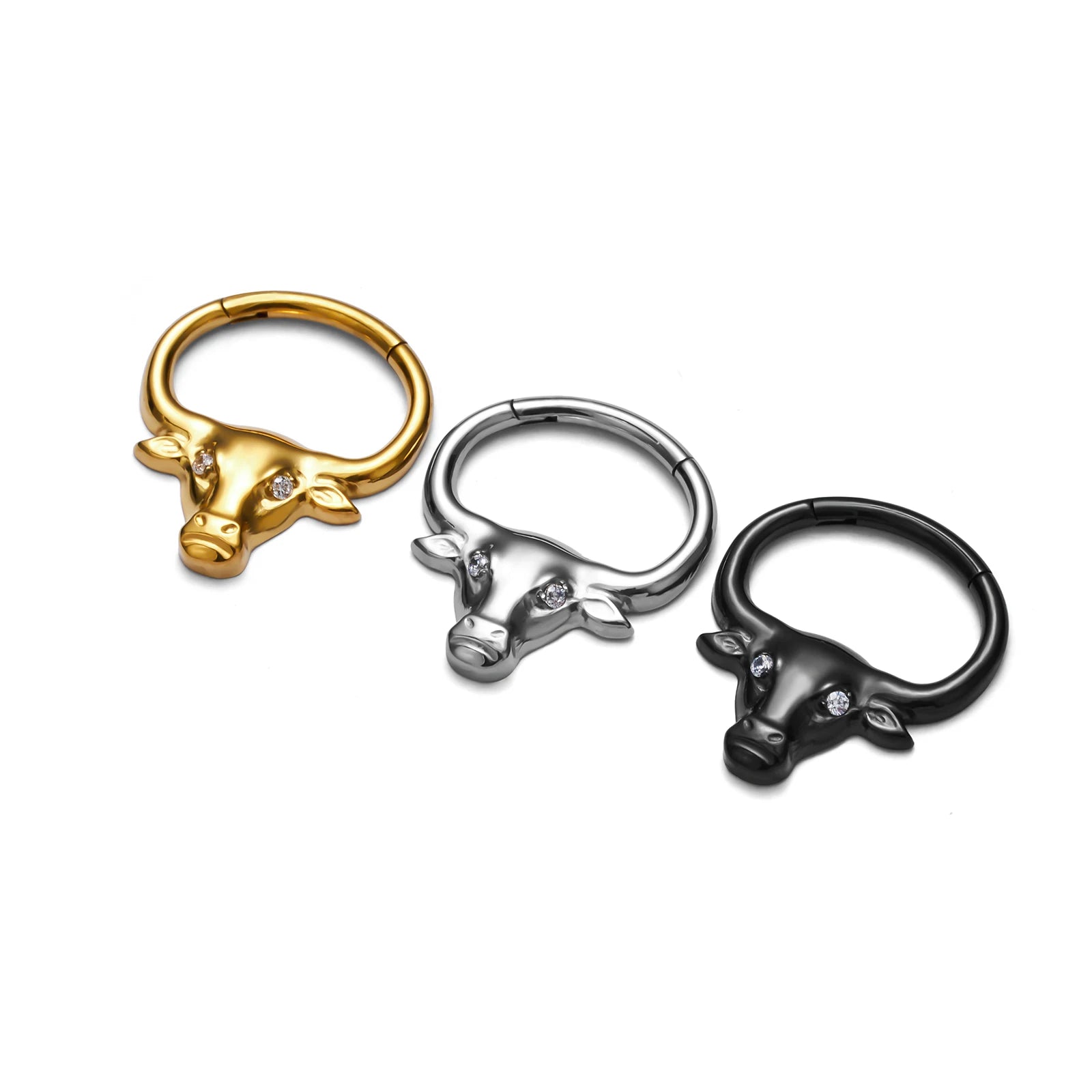 Fashion ASTM F136 Titanium Hinged Segment Bull Head Shape Septum Clicker Nose Ring Cartilage Helix Earring Body Piercing Jewelry