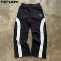 Custom Logo Streetwear Color Block Sweat Pants Jogger Men Heavyweight Cotton Vintage Oversized Wide Leg Baggy Sweatpants