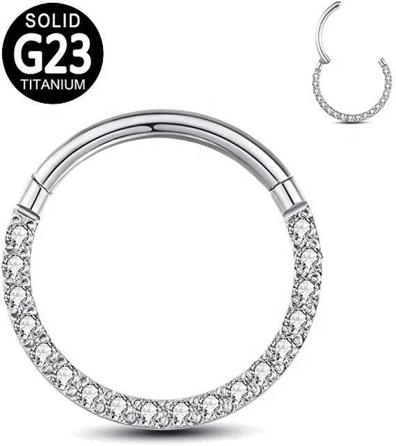 Gaby ASTM F136 Nose Ring Septum Clicker Ear G23 Titanium Hinged Clickers with Crystal Hoop Nose Stud Sexy Body Jewelry