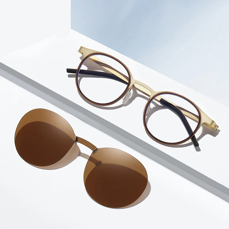 MK7906 New Fashion Round Magnetic Metal Clip Sunglasses Custom Logo TAC Polarized Night Vision Lens Solid Pattern Sun Shades