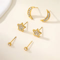Elegant Stainless Steel Women's Zircon Stud Earrings Hot New Trendy Moon Heart & Star Geometric Design for Anniversary
