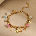 Personality Stainless Steel Beaded Bracelet Cross Leaf butterfly Flower Charm Jewelry Chain Bracelet for Girls