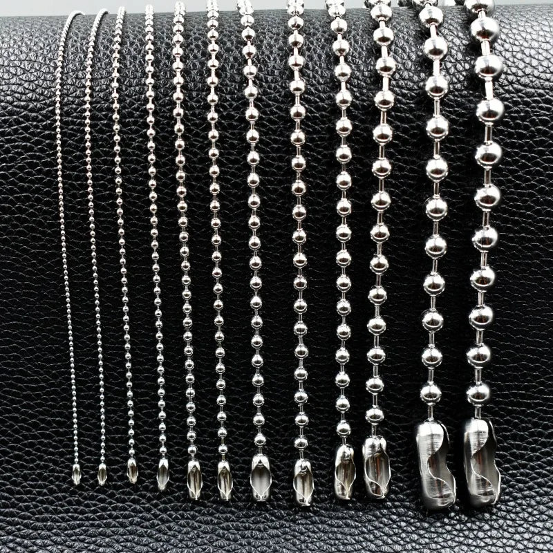 Luoyan 304 Stainless Steel Rosary Beaded Chain Necklace 3mm 4mm 5mm 6mm 7mm 8mm 10mm 12mm Necklace for Jewelry Making