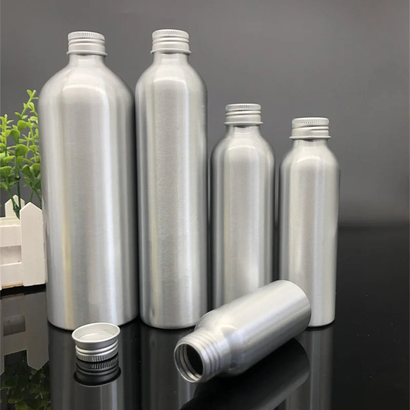 Empty Aluminum Cosmetic Packaging Water Bottle Metal Packaging 100ml 250ml 300ml 400ml 500ml Silver Alum Bottle With Screw Lid