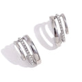 European and American Fashion Minimalist Earrings Stainless Steel 18K Gold Plating Three-Layer C Shape Rhinestone Studs Female