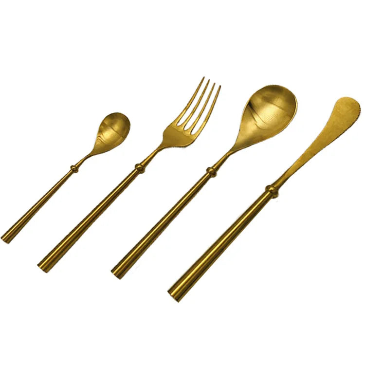 2022 New 4 Pcs Eco-Friendly Stainless Steel Retro Royal Golden Matte Gold Flatware Cutlery Set for Wedding