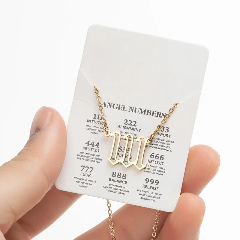 HOVANCI Initial Angel Number Pendant Charm Women 14k Gold Hollow Out Angel Luck Number Necklace