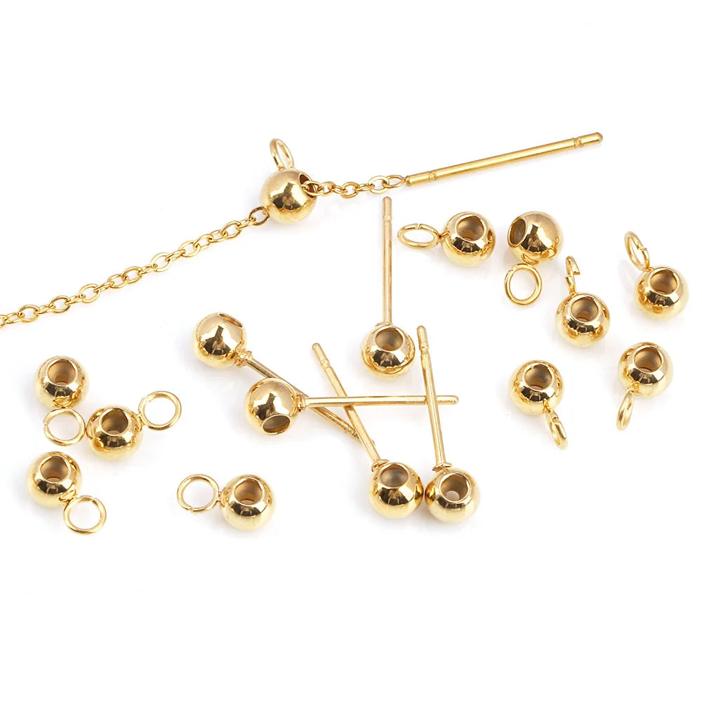 Fashion 18k Gold No Tarnish Stainless Steel Silicone Welded Ring Needle Earrings for DIY Universal Adjustment Beads Accessories