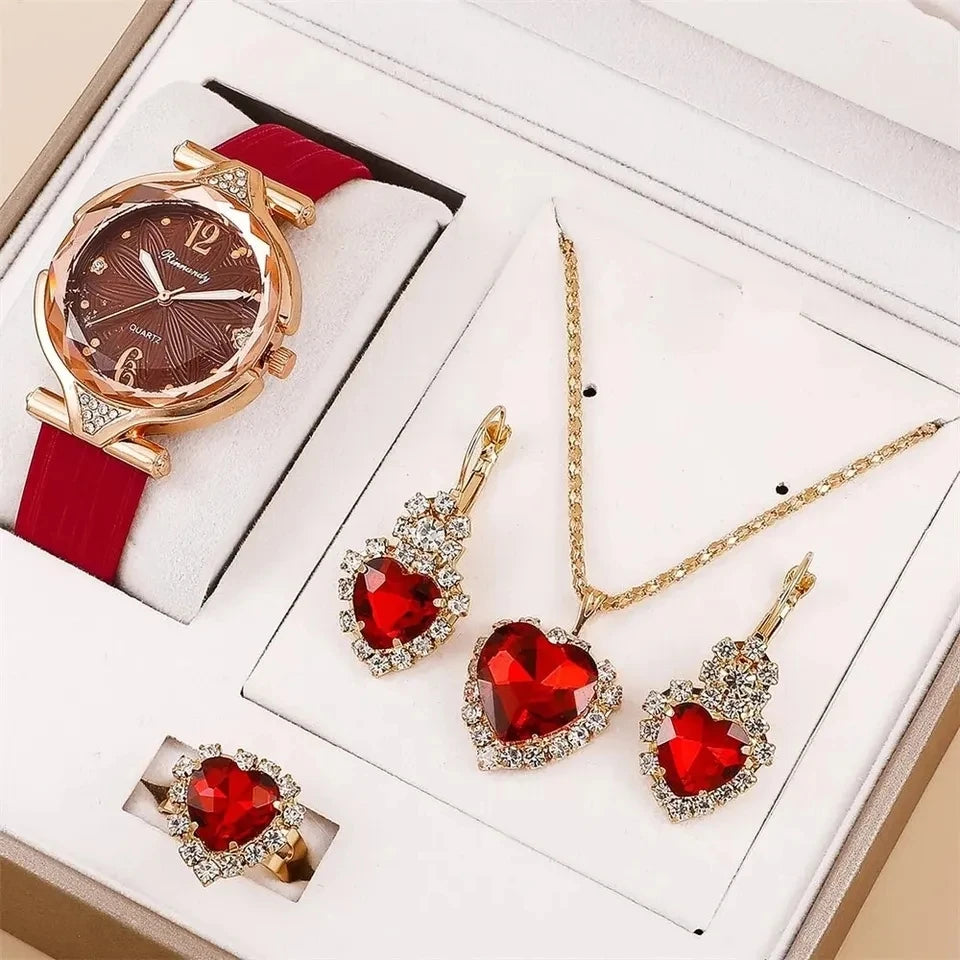 New 5pcs Set Watches Women Leather Band Ladies Watch Simple Casual Women Analog Wristwatch Bracelet Gift Montre Femme