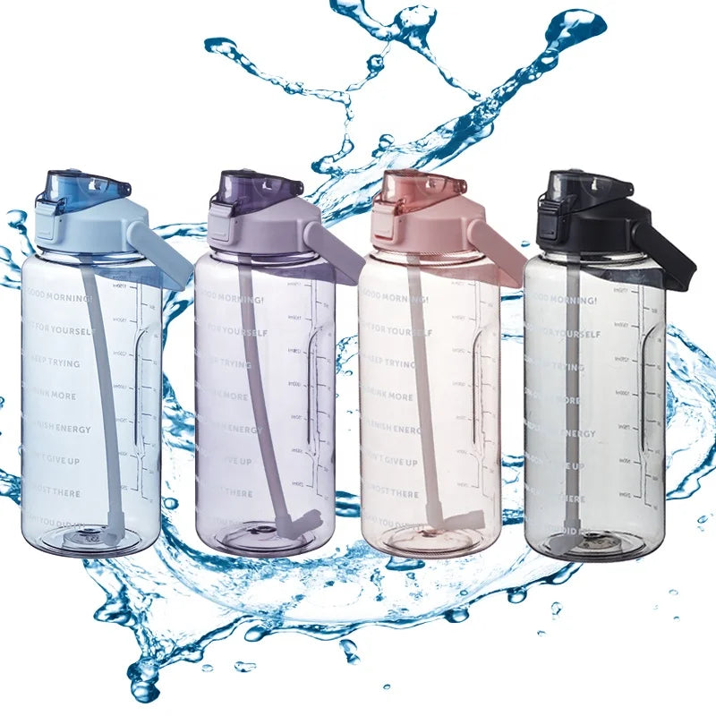 64 oz Inspirational Plastic Half Gallon Water Bottle with Time Marker Straw for Gym Exercise Tritan BPA Free Water Bottle