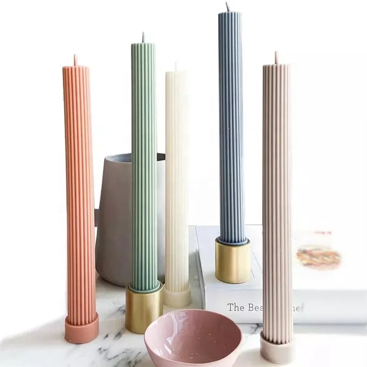 Luxury Private Label Aromatherapy Fragrance Scented Soy Wax Handmade Bulk Order Ribbed Pillar Candles