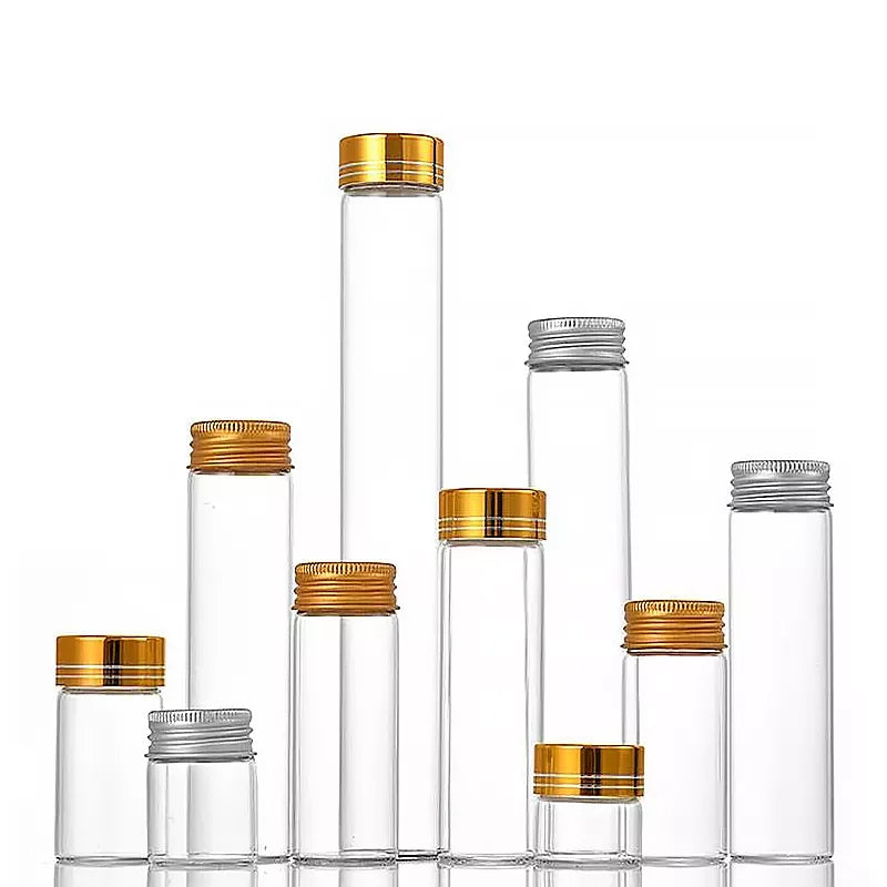 High Borosilicate Glass Vial Gold Cover Cap Wishing Bottle Saffron Packaging Eco-friendly Recyclable Cork Screen Printed