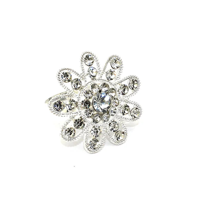 Wholesale Luxury Metal Napkin Rings With Rhinestone Flower Acrylic Napkin Holder for Wedding Party Table Decoration Stocked