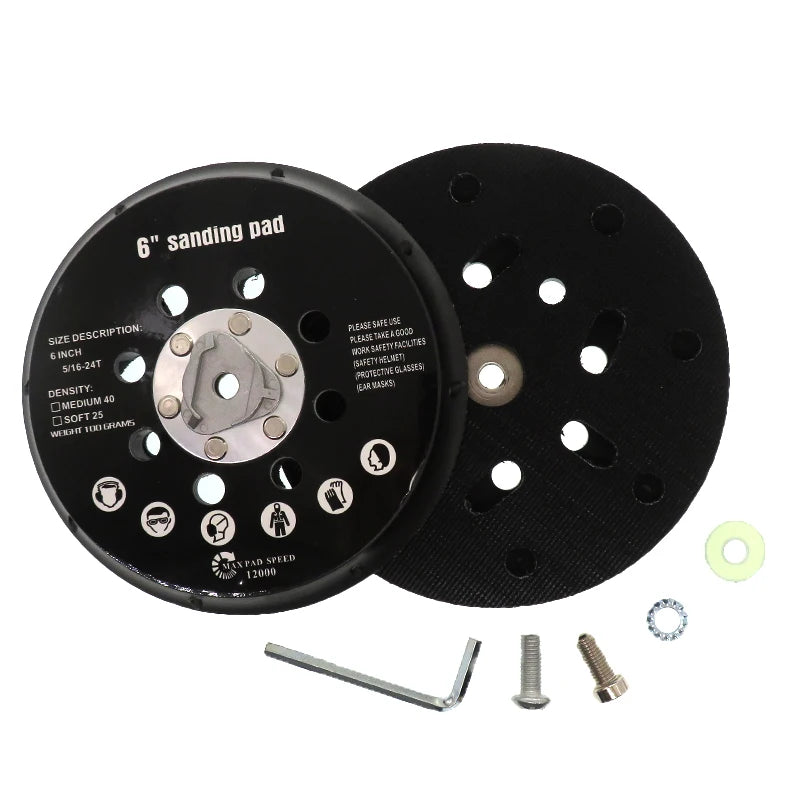6Inch 17 Holes Black Hook and Loop Sander Backup Plate Replacement Vacuum Sanding Disc Backing Pad for Abrasive Tools Polishing