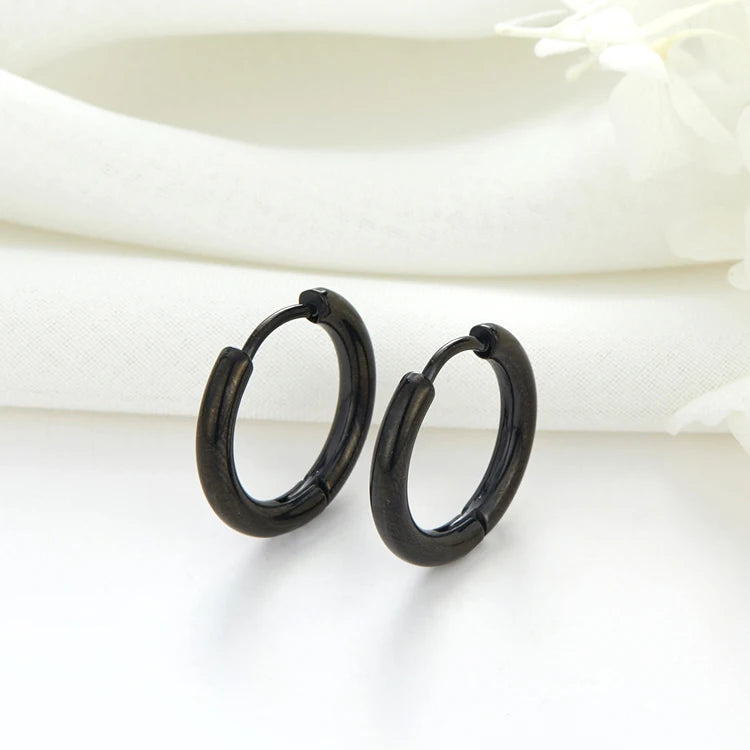 16mm Gun Black Plated Huggie Wholesale Stainless Steel Round Huggie Hoop Earrings