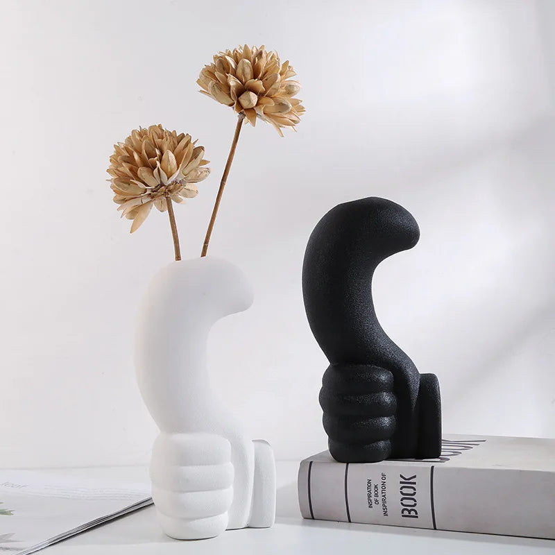 Modern European Style Hand-Shaped Ceramic Flower Vase Simple Glass Desktop Ornament TV Cabinet Entrance Functional Tabletop Vase