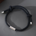 Newest Mens Bracelets Fashion Stainless Steel Custom Engravable Round Tube Charm Adjustable Rope Bracelet