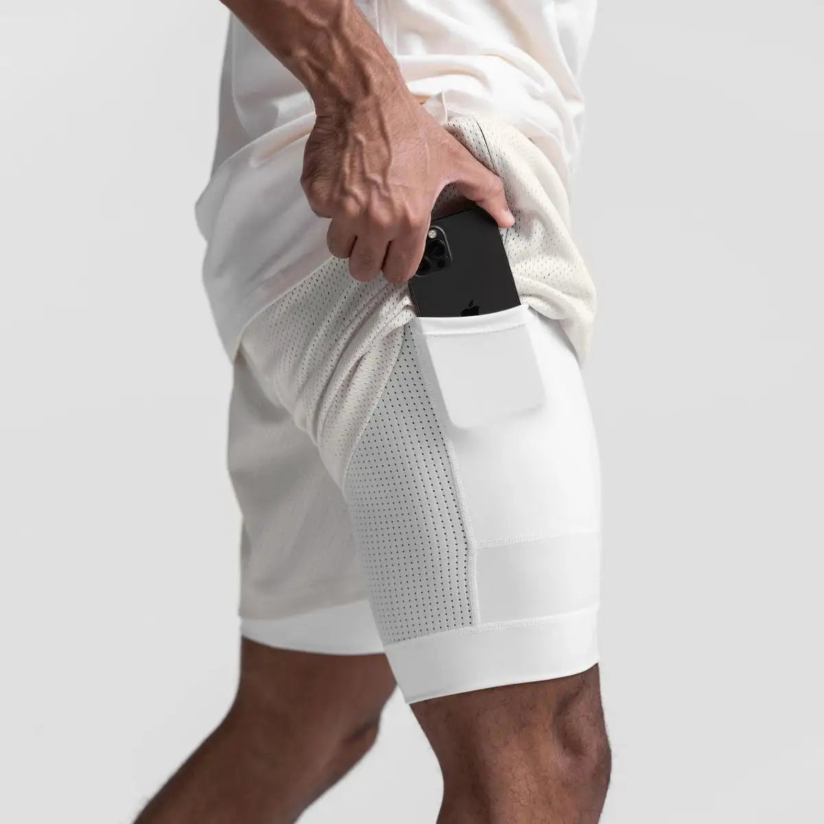 Custom Logo Summer Trendy Muscle Sports Shorts Outdoor Running Squat Breathable Double-layer Quick-drying Sweat Shorts Men