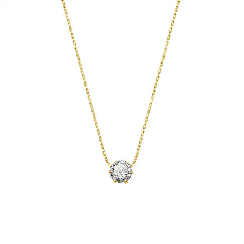 French Style Delicate and Minimalist Zircon Pendant Thin Necklace Women
